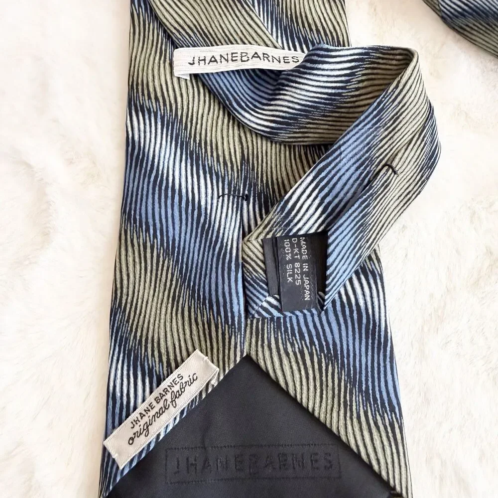 Jhane Barnes Silk Tie Made In Japan Green Blue Ivory Geometric